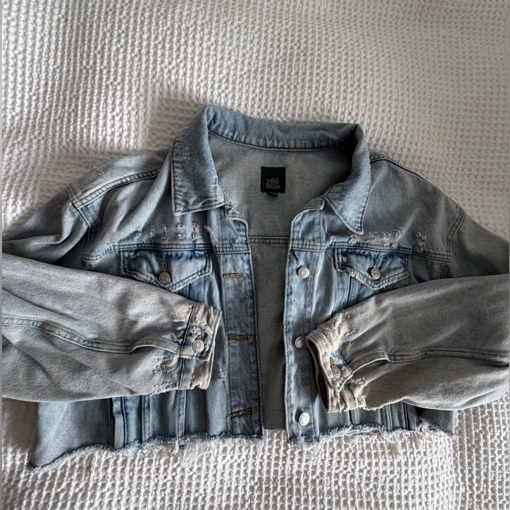 Wild Fable Women's Distressed Light Blue Jean Jacket
